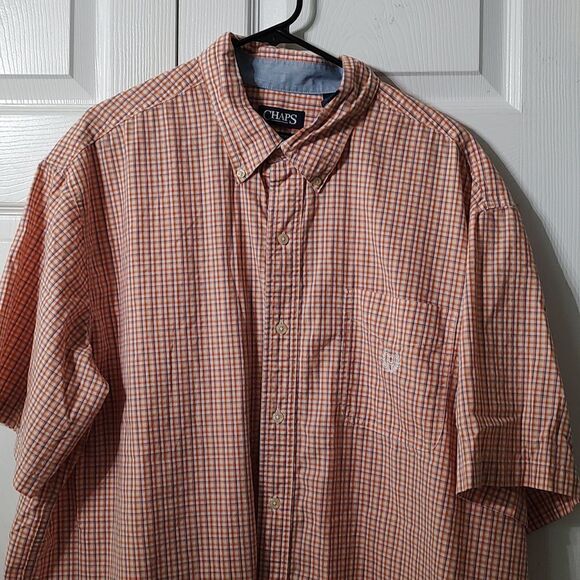Chaps Easy Care orange white blue short sleeve button down shirt  Sz 2XB (Sz 44) - Picture 3 of 7